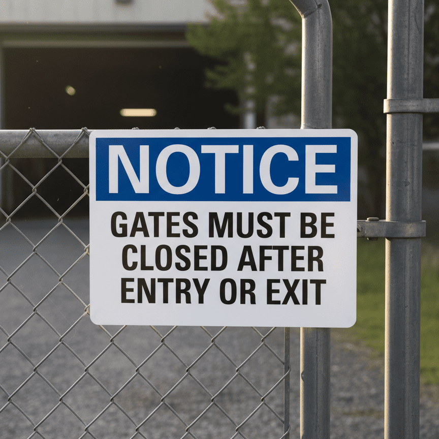 Notice Gates Must Be Closed After Entry Or Exit Sign - Image 2