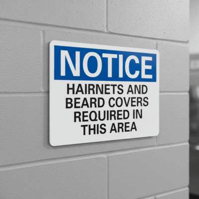 Notice Hairnets And Beard Covers Required In Sign