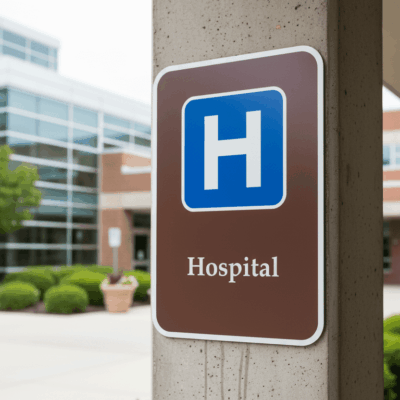 W/Blu/Brn Hospital Symbol .063 Aluminum Sign