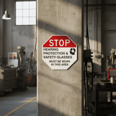 Stop Hearing Protection & Glassed Must Be Worn In This Area