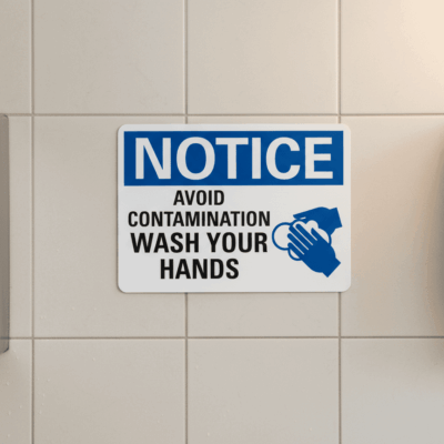 Notice Avoid Contamination Wash Your Hands (W/Sym)