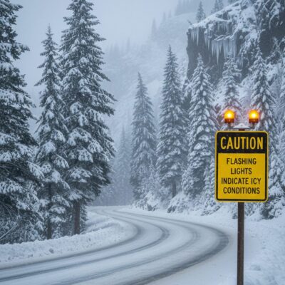 Caution Flashing Lights Indicate Ice Conditions