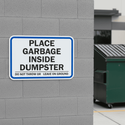 Place Garbage Inside Dumpster Do Not Throw Or