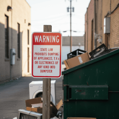 Warning State Law Prohibits Dumping Of Appliances,