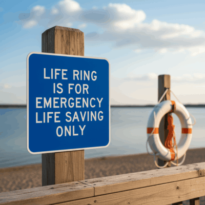 .080 Aluminum Life Ring Emergency Notice Sign