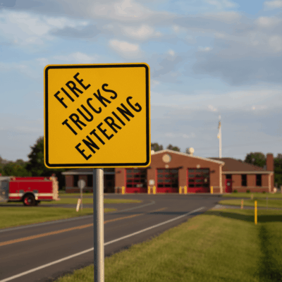 Fire Trucks Entering .063 Aluminum Notice Sign