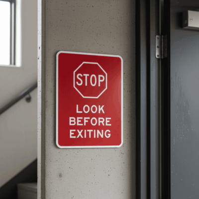 Stop Look Before Exiting .063 Aluminum Notice Sign