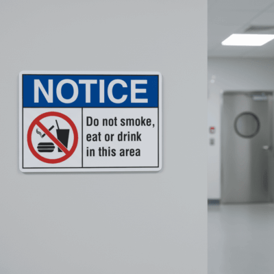 Do not smoke, eat or drink in this area English