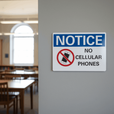 No Cellular Phones Notice Sign