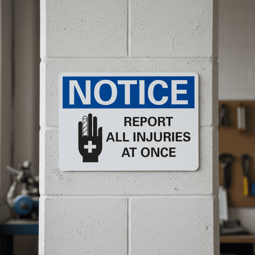 Report All Injuries At Once Notice Sign - Image 2