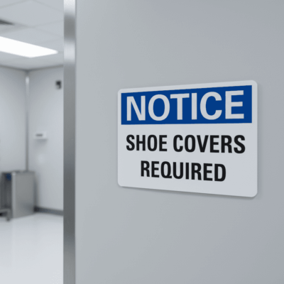 Non-Reflective Aluminum Notice Shoe Covers Required Sign