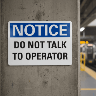 Do Not Talk to Operator Plastic Notice Sign