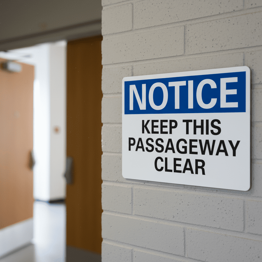 Notice Keep This Passageway Clear Sign