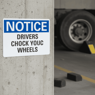 Notice Drivers Chock Your Trucks Reversed Safety Sign