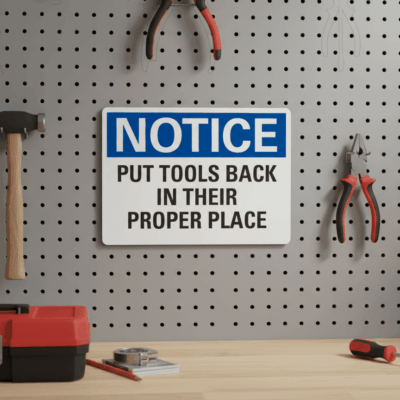 Notice Put Tools Back in Their Proper Place Sign