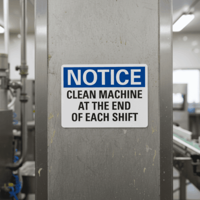 Notice Clean Machine End of Shift Sign
