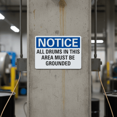 Grounded Drums Non-Reflective Plastic Notice Sign