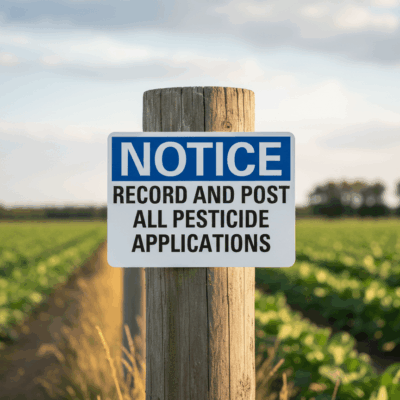 Non-Reflective Pesticide Application Notice Label