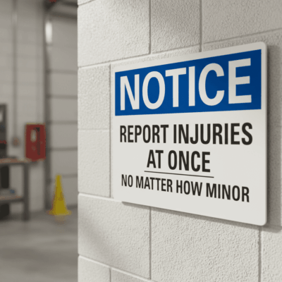Report Injuries at Once Notice Safety Sign