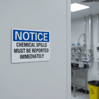 Chemical Spills Must Be Reported Notice Sign
