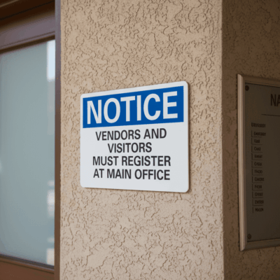 Vendors and Visitors Must Register at Main Notice Sign