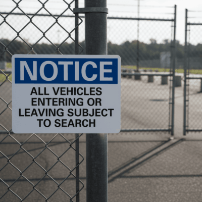 Notice All Vehicles Entering or Leaving Subject To Sign