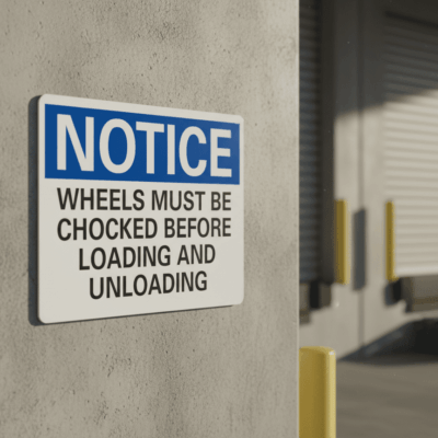 Notice Wheels Must Be Chocked Safety Sign