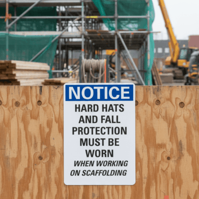 Hard Hats and Fall Protection Notice Sign