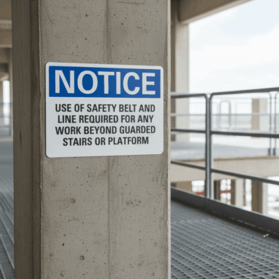 Safety Belt and Line Required Notice Sign