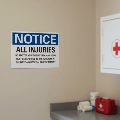 Notice All Injuries No Matter How Slight Safety Sign