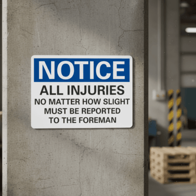 All Injuries Workplace Safety Notice Sign