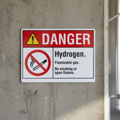 Danger Hydrogen. Flammable gas. No smoking or open