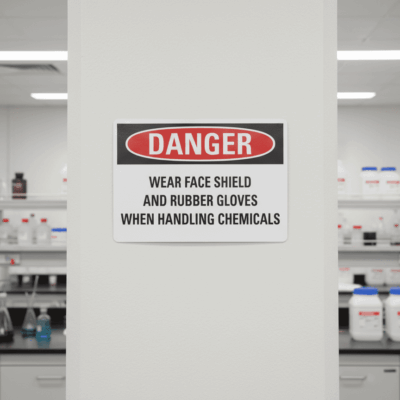 Danger Face Shield and Rubber Gloves Warning Sign